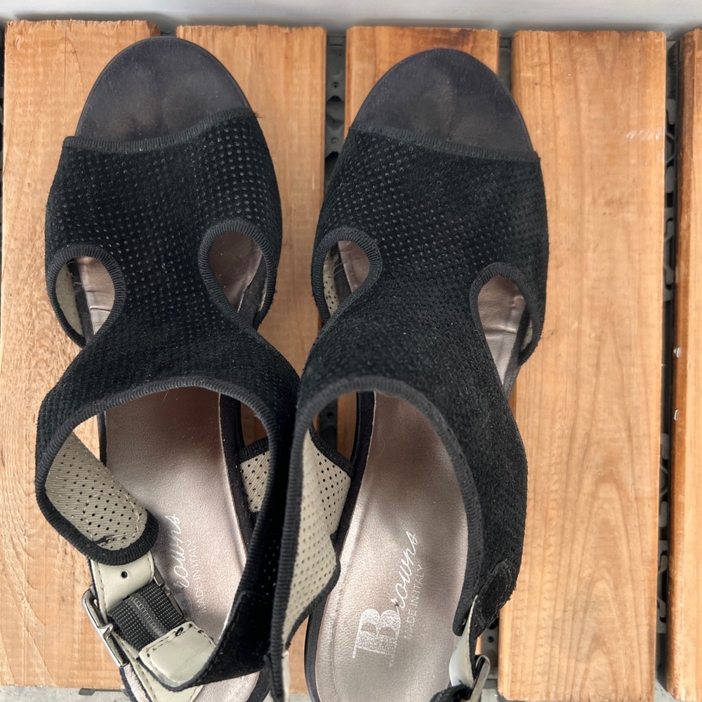 BROWNS Black Wedge Sandal with Ankle Strap - Picture 6 of 10